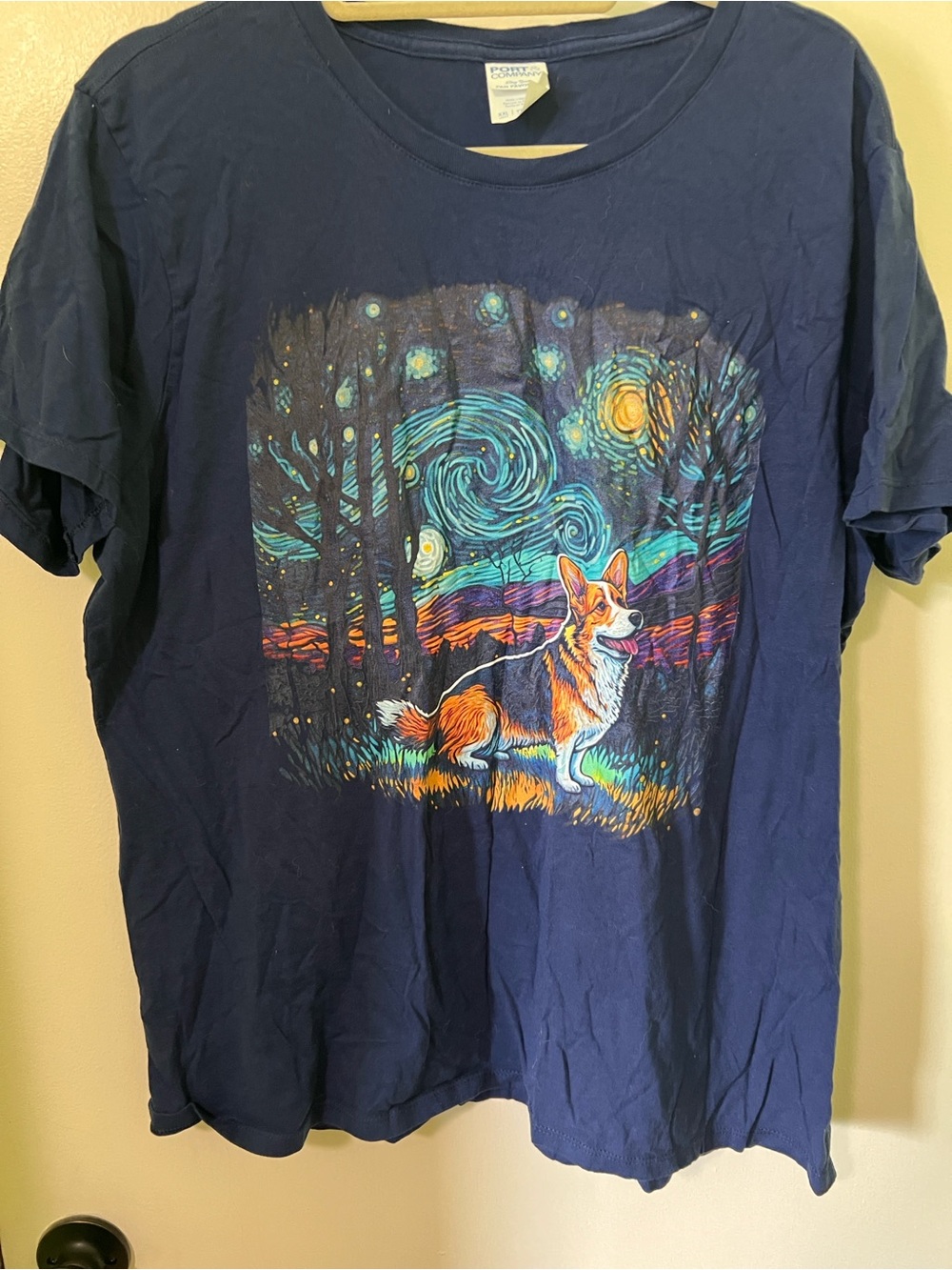 Women’s Navy Starry Night Corgi Graphic Tee XXL